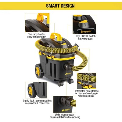 VACMASTER  15L Industrial Grade 2 Stage Motor Wet & Dry Vacuum Cleaner Auto Rewind Cable With Sirim VF1515HJ 
